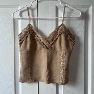 Elegant Tan Lace Trim Cami Top